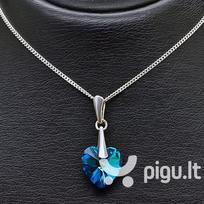 Sidabrinis kaklo papuošalas moterims DiamondSky Romantic Heart II Bermuda Blue su Swarovski kristalais