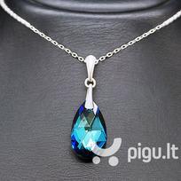 Sidabrinis kaklo papuošalas moterims DiamondSky „Baroque (Bermuda Blue)“ su Swarovski kristalais