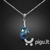 Sidabrinis kaklo papuošalas moterims DiamondSky „Baroque (Aquamarine Blue AB)“ su Swarovski kristalais