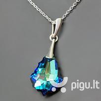 Sidabrinis kaklo papuošalas moterims DiamondSky „Baroque IV (Bermuda Blue)“ su Swarovski kristalais