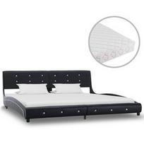 Lova VLX Faux Leather 277578, juoda, 223x185 cm, su čiužiniu, su grotelėmis