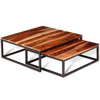 Kavos staliukas VLX 2 Piece Set 244232, rudas/pilkas, 650 mm x 650 mm x 260 mm