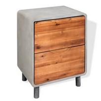 Naktinis staliukas VLX Nightstand Concrete Solid Acacia Wood, rudas/pilkas, 40x30x50 cm