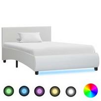 Lova VLX Faux Leather w/ LED 285486, balta, 217x94 cm, su grotelėmis