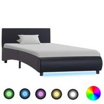 Lova VLX Faux Leather w/ LED 285480, juoda, 217x94 cm, su grotelėmis