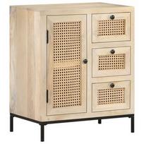 Komoda VLX Sideboard Solid Mango Wood and Natural Cane, juoda/smėlio, 60x35x70 cm