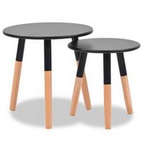 Kavos staliukas VLX Solid Pinewood 2 Piece Set 244735, juodas, 480 mm x 480 mm x 475 mm