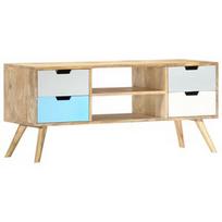 TV staliukas VLX Colours Madera, baltas/šviesiai mėlynas/medžio, 1100 mm x 350 mm x 480 mm